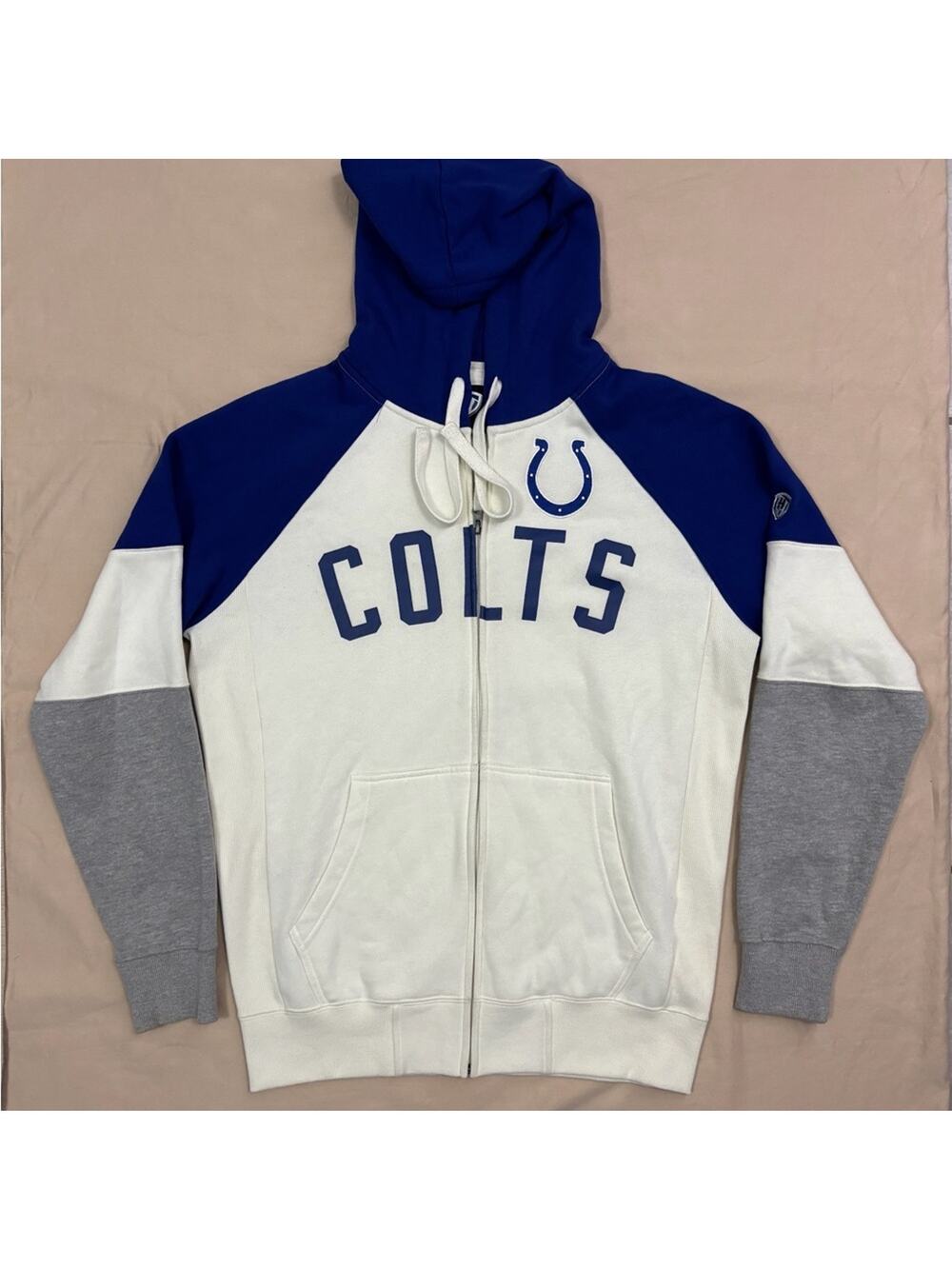 Hands High Men’s Indianapolis Colts Blue and White Full Zip Hoodie Size Medium